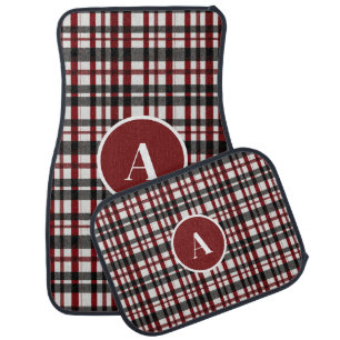 Rustic White and Red Plaid Pattern Car Floor Mat