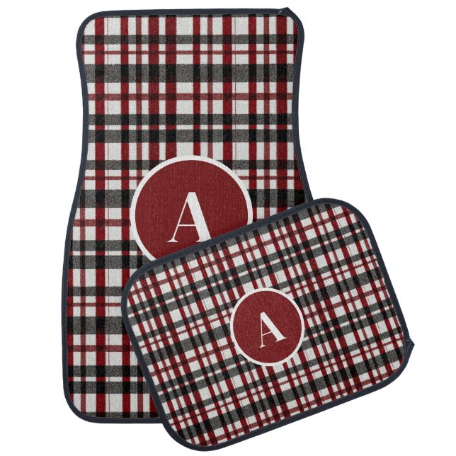 Rustic White and Red Plaid Pattern Car Floor Mat (Set)