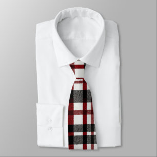 Rustic White and Red Plaid Pattern Neck Tie