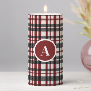 Rustic White and Red Plaid Pattern Pillar Candle