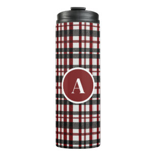 Rustic White and Red Plaid Pattern Thermal Tumbler