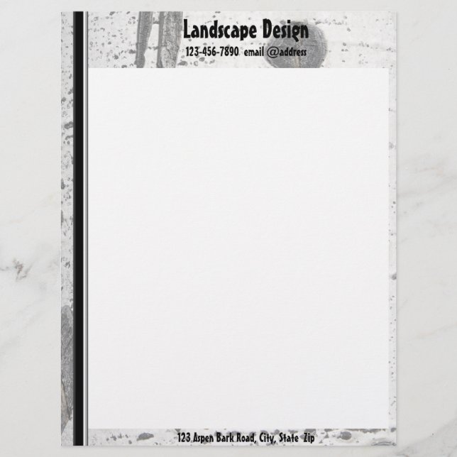 Rustic White Aspen Tree Bark Texture Photograph Letterhead (Front)