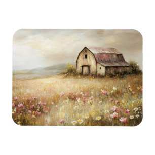 Rustic White Barn Wildflower Field Flexible Magnet