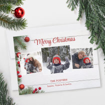 Rustic White Barn Wood 3-Photo  Holiday Card