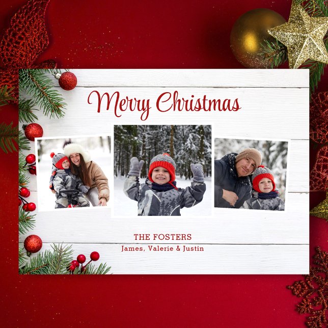 Rustic White Barn Wood 3-Photo  Tri-Fold Holiday Card (Creator Uploaded)