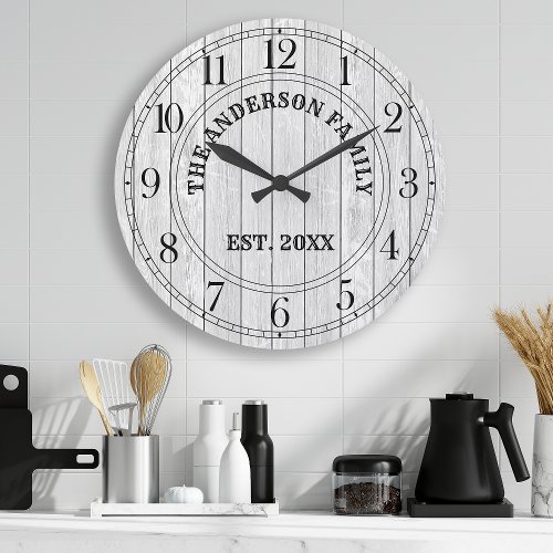 Rustic White Barn Wood Farmhouse Personalized Name Large Clock