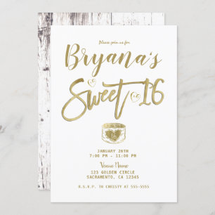 Rustic White Barn Wood Gold Sweet 16 Party Invitation