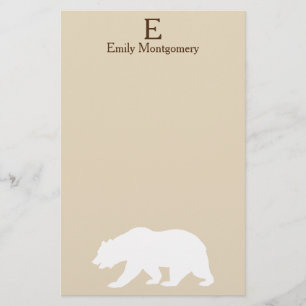 Rustic White Bear Silhouette   Monogram Stationery