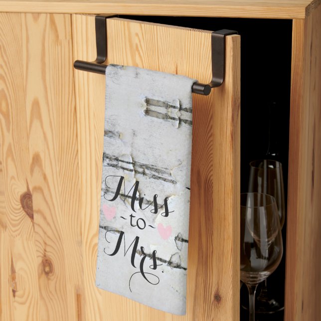 Rustic White Birch Bark Heart Bridal Shower  Kitchen Towel (Thirds Fold)