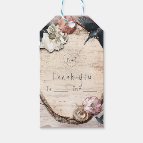 Rustic White Birch Floral  Hummingbird Favor Gift Tags