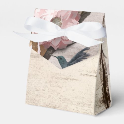 Rustic White Birch Floral  Hummingbird Party Favor Boxes