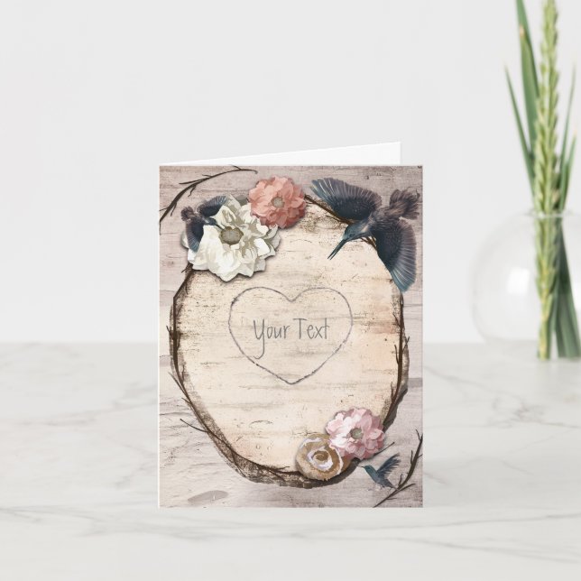 Rustic White Birch Floral & Hummingbird Thank You Card (Front)