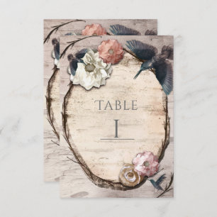 Rustic White Birch & Hummingbird Table Number Card