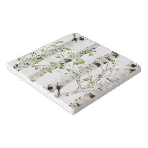 Rustic White Birch Tree Stone Trivet