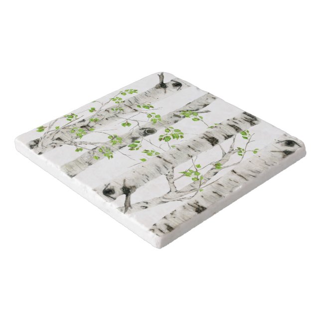 Rustic White Birch Tree Stone Trivet (Corner)