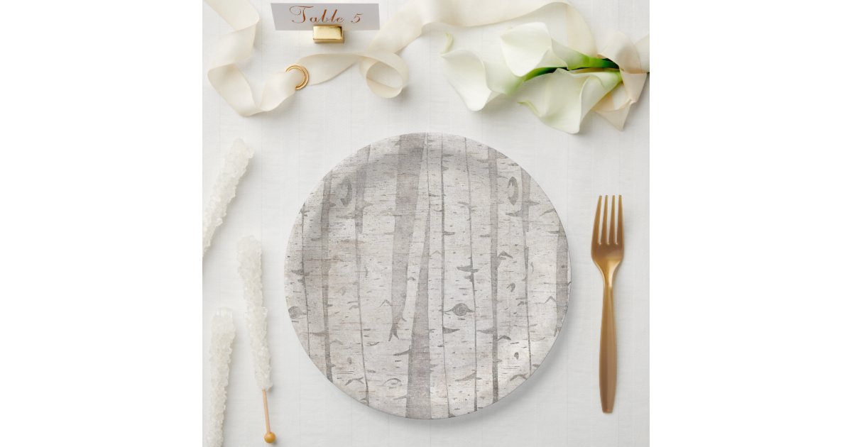White Tree Plate Rustic White Birch Trees Paper Plates | Zazzle