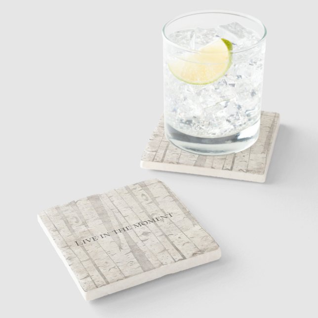 Rustic White Birch Trees Stone Coaster (Side)