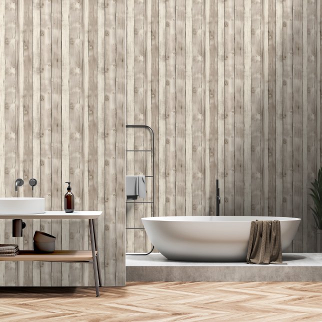 Rustic White Birch Wood Wallpaper (Bathroom)