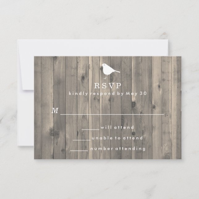 Rustic White Bird on Wooden Background RSVP (Front)