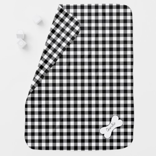 Rustic White Black Buffalo Plaid Personalized Pet Baby Blanket