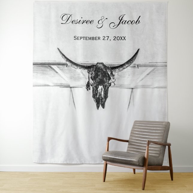 Rustic White Black Western Cow Skull Backdrop (In Situ)
