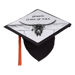 Rustic White Black Western Cow Skull Graduation Cap Topper