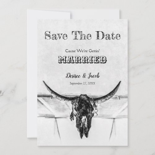 Rustic White Black Western Cow Skull Save The Date