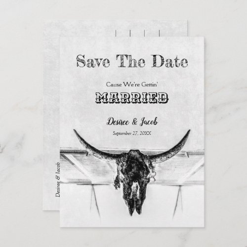 Rustic White Black Western Cow Skull Save The Date Postcard