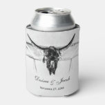 Rustic White Black Western Cow Skull Wedding Can Cooler at Zazzle