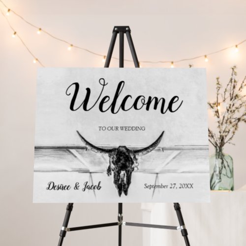 Rustic White Black Western Cow Skull Wedding Foam Board