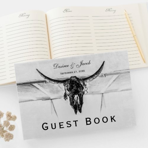 Rustic White Black Western Cow Skull Wedding Guest Book