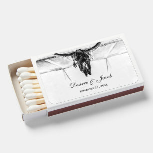 Rustic White Black Western Cow Skull Wedding Matchboxes