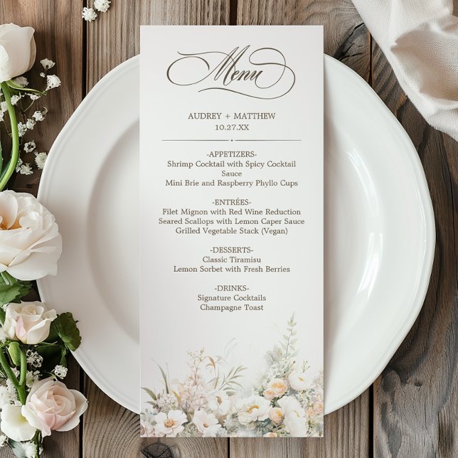 Rustic White Blooms Wedding Dinner Menu (Creator Uploaded)