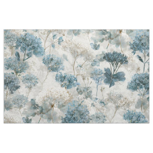 Rustic White Blue Botanical Pastel Vintage Floral  Fabric