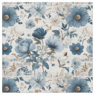 Rustic White Blue Botanical Pastel Vintage Floral  Fabric