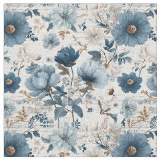 Rustic White Blue Botanical Pastel Vintage Floral Fabric