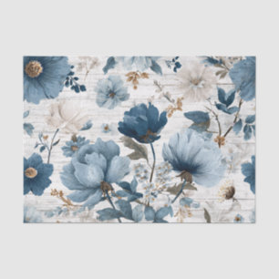 Rustic White Blue Pastel Vintage Boho Floral Tissue Paper