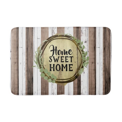 Rustic White  Brown Wood Botanical Wreath Barn Bath Mat