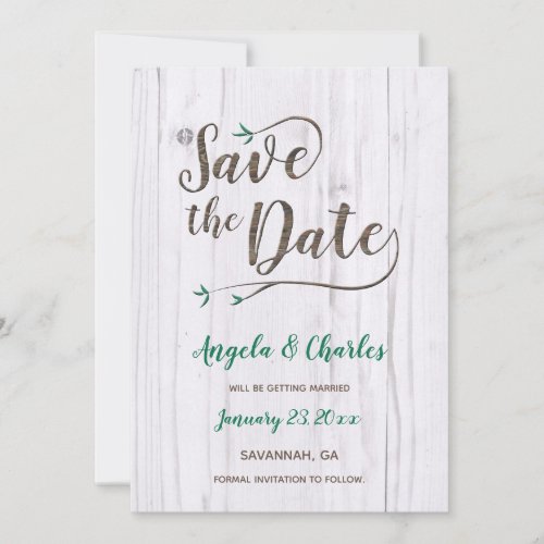 Rustic White  Brown Wood Save The Date