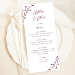 Rustic White & Burgundy Floral Wedding Menu Card<br><div class="desc">This lovely wedding reception menu card features a classic white background with hand-drawn wildflowers and elegant typography in burgundy. Together these elements create an rustic yet elegant wedding menu that would be perfect for a romantic wedding any time of the year. This design coordinates with our Rustic Wildflowers wedding suite....</div>