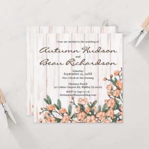 Rustic White Burnt Orange Green Blossoms Wedding Invitation
