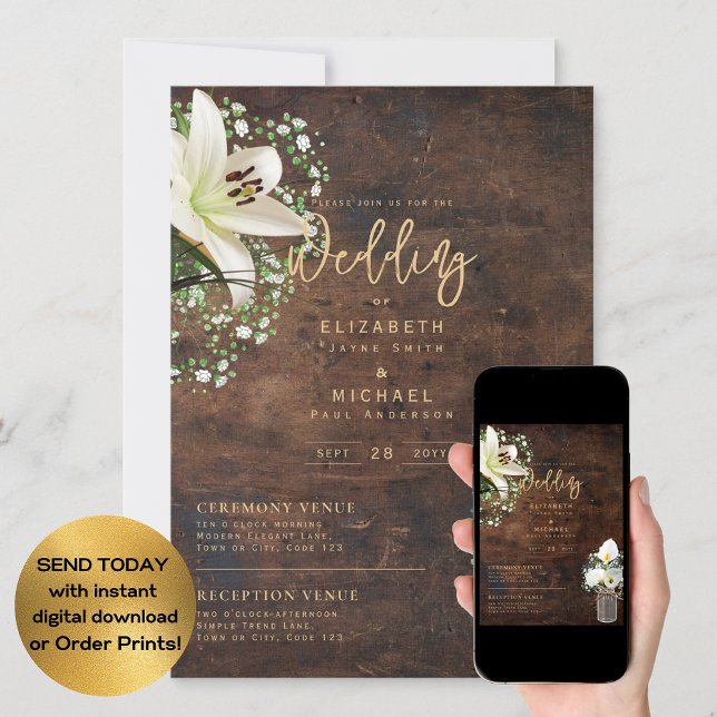 Rustic White Calla Lilies Floral  Wedding Digital  Invitation (Creator Uploaded)
