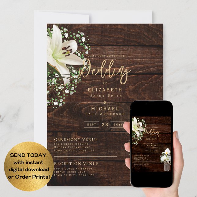 Rustic White Calla Lilies Floral  Wedding Digital  Invitation (Creator Uploaded)