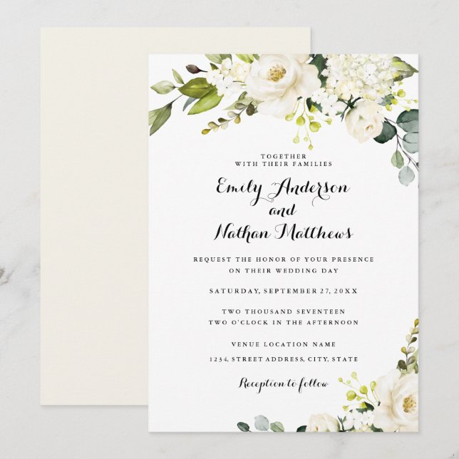 Rustic White Champagne Floral Wedding Invitation (Front/Back)