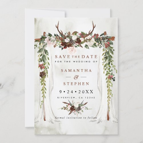 Rustic White  Copper Woodland Photo Wedding Save The Date