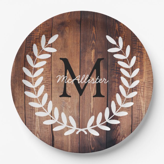 Rustic White Country Laurels Barn Wood Paper Plates (Front)