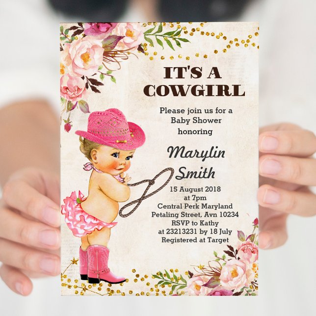 Rustic White Cowgirl Baby Shower Card (Creator Uploaded)