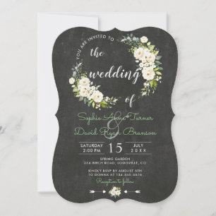 Rustic White Cream Floral Chalkboard Wedding Invitation