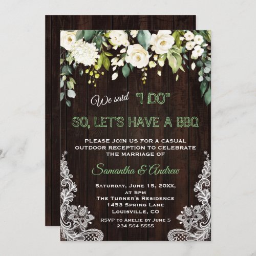 Rustic White Cream Flowers Lace I DO BBQ Invitation