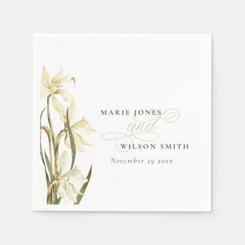 Rustic White Daffodil Floral Watercolor Wedding Napkins